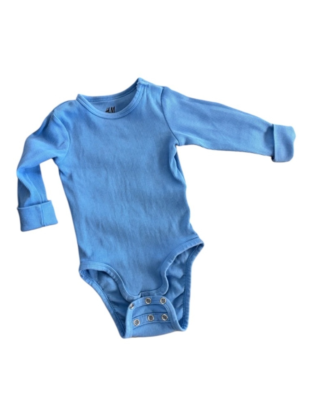 H&M *Light Blue Baby Bodysuit Long-sleeve Onsie 100% Cotton Boy or Girl 6 months